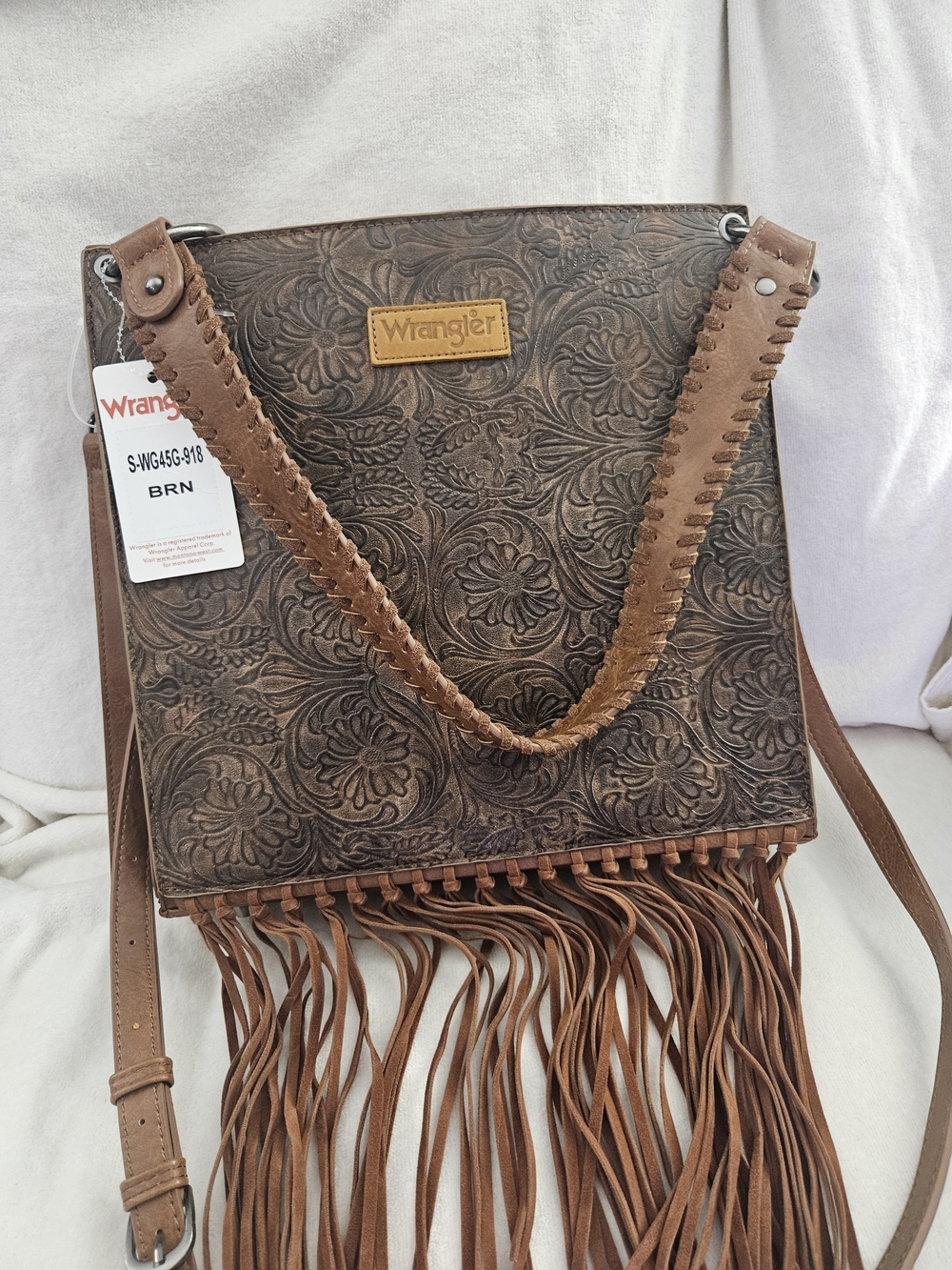 NWT Wrangler Embossed Floral Fringe Crossbody Bag